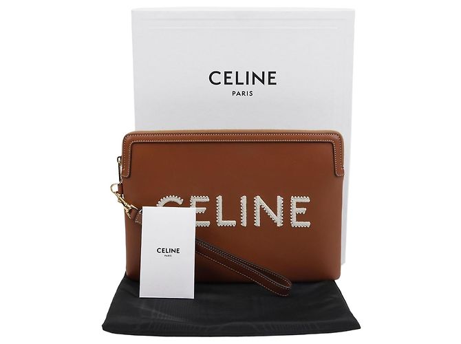 Céline Logo Small Strap Pouch Brown