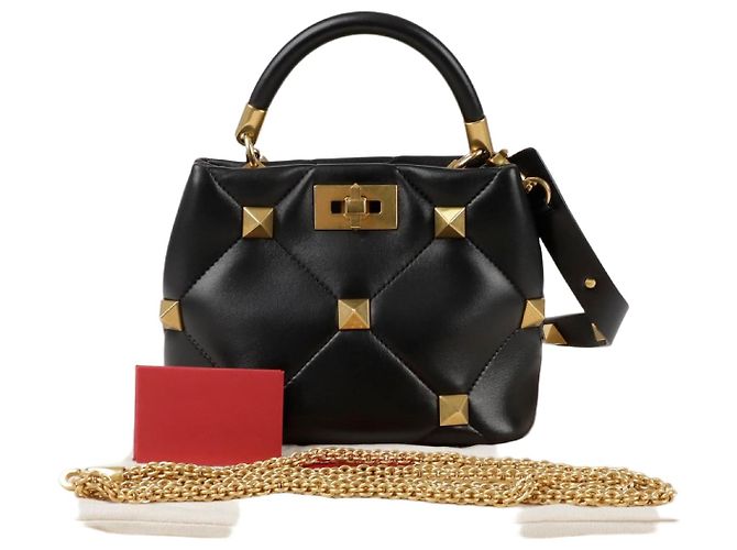 Valentino Roman Stud Small Top Handle Tote Shoulder Bag Black