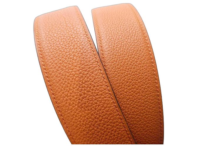 Cintura singola Hermès, larghezza 38mm, lunghezza 100 cm al foro centrale Nero Arancione