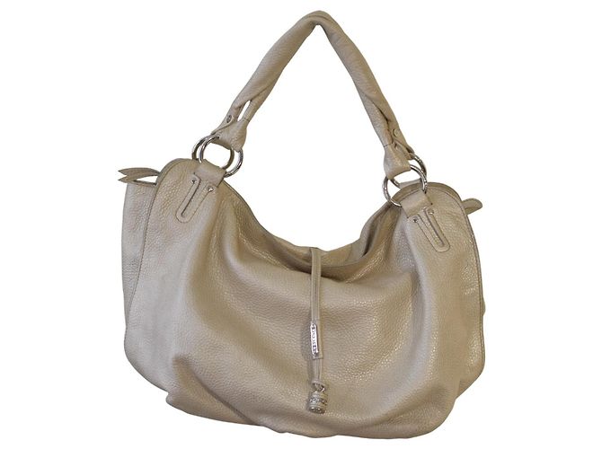 Céline Bolsa Celine Grande em couro de cordeiro prateado com alça dupla para compras. Prata