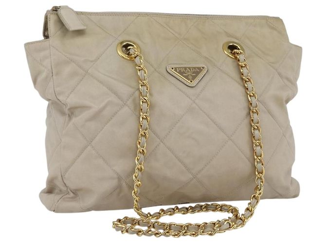 PRADA Borsa a Spalla con Catena Nylon Avorio Oro Auth 164262 D'oro Crudo
