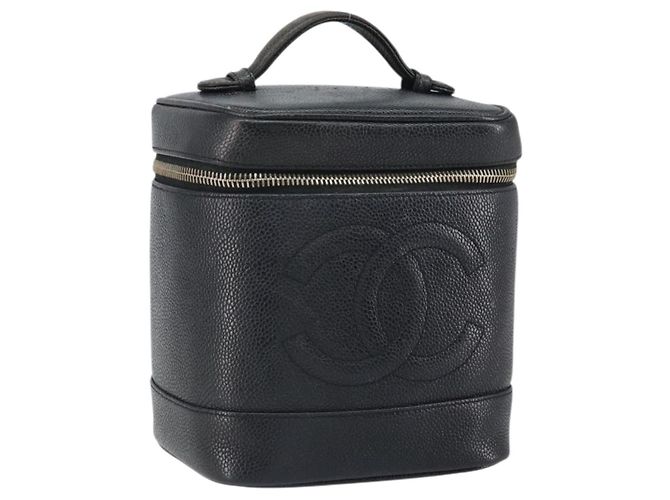 Pochette Vanity CHANEL Pelle Caviar Nera Oro CC Auth 164764 Nero D'oro