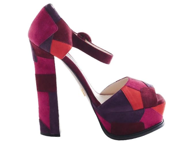 Prada Wildleder Patchwork Absatzsandalen Rot 