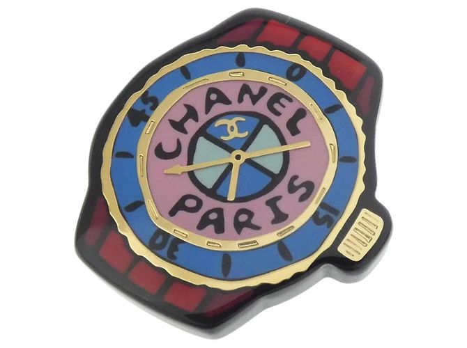 Chanel ABB394 Pin-Brosche Pink Rot Blau Golden