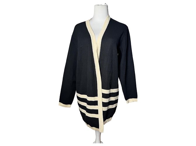 Vintage Courreges Paris Gestreifter Cardigan Schwarz Weiß M