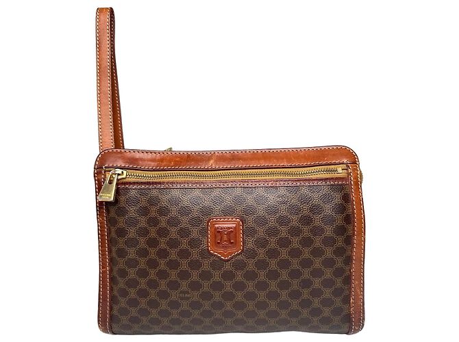 Céline Vintage Celine Paris Triomphe Monogramm Leder Clutch Braun