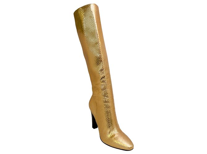 Saint Laurent Gold Python Embossed Boots Golden