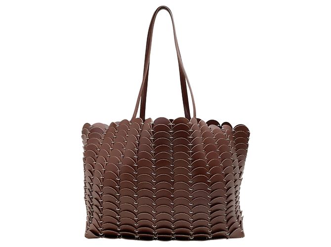 Bolsa tote de couro marrom com corrente Paco Rabanne