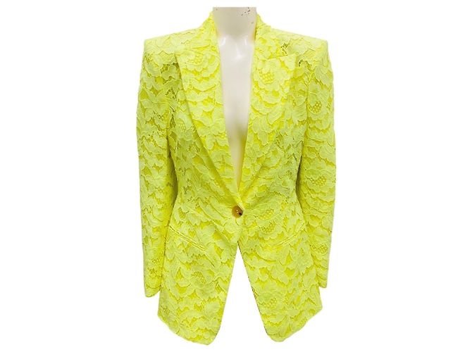 Giacca in pizzo floreale giallo acido Alexander McQueen
