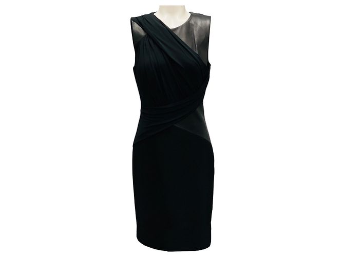 Schwarzes Jersey-Leder Sheath-Kleid von Michael Kors