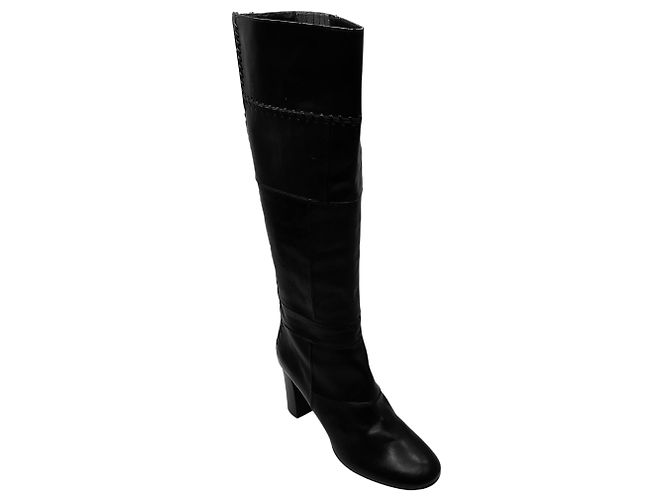 Chloé Chloe Black Stitched Detail Tall Leather Boots