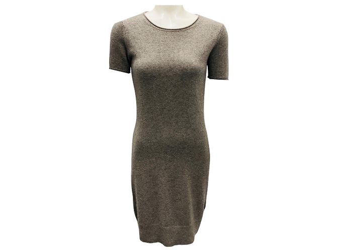 Taupe Kurzarm-Kaschmir-Strickkleid Iris Von Arnim Braun