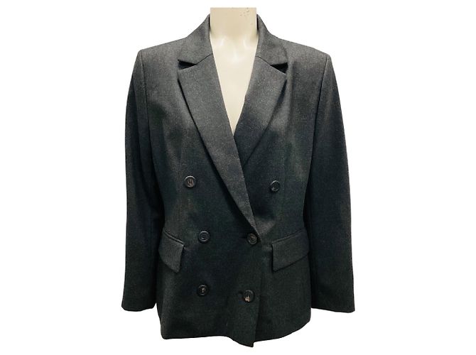 Peserico Charcoal Grey Double Breasted Wool Blazer