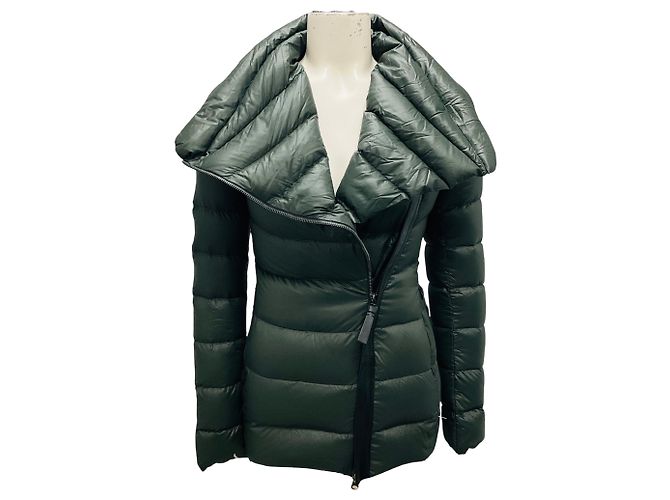 Mackage Olive Green / Black Leather Trimmed Quilted Down Puffer Jacket
