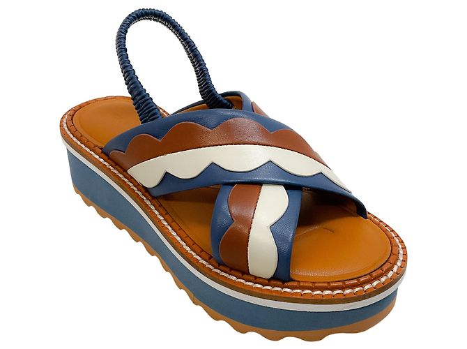 Robert Clergerie Blue / Tan Platform Sandals