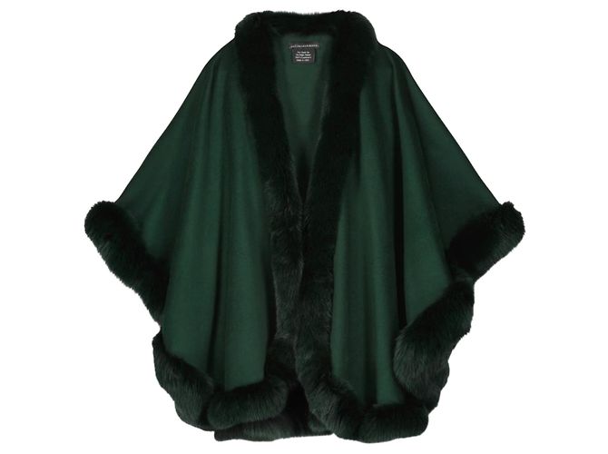 Autre Marque Capa de cachemira Sofia verde esmeralda con borde de piel Cervinia
