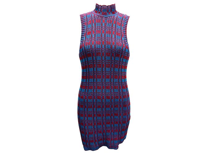 Vestido mini sin mangas de punto de algodón Jil Sander azul / rojo Multicolor