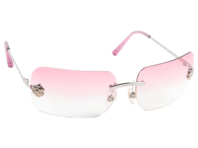 Chanel Silber Rosa Kamelienblume 4085 Sonnenbrille Pink