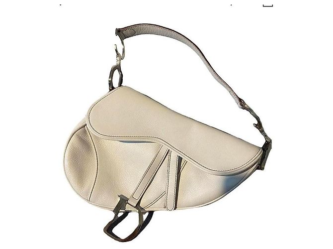 Borsa a Spalla Dior in Pelle Bianca Saddle Bianco