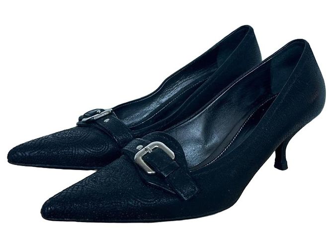Prada Black Leather Pointed Toe Heels