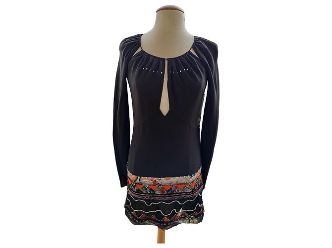 Vestido Chloé de seda com strass e renda preto Multicor