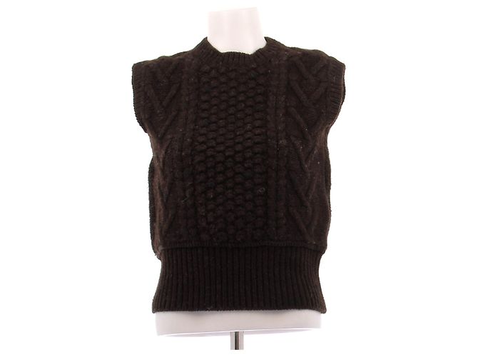 Bottega Veneta Top canelado marrom em lã