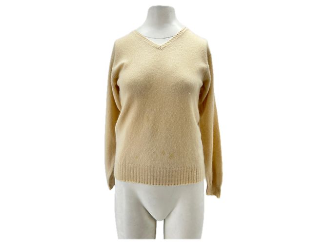 Autre Marque Cremefarbener V-Ausschnitt-Pullover aus Kaschmir Beige