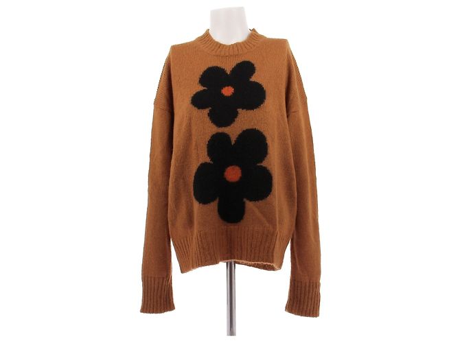 Alexa Chung Brown Sweater with Flower Details