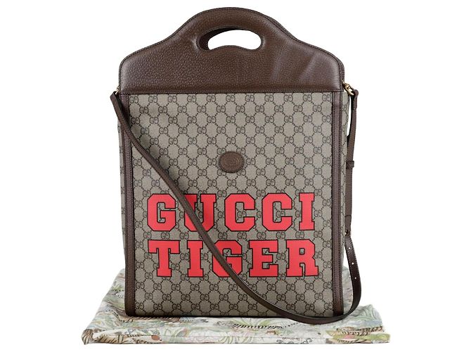 Gucci Borsa Tote a Strisce Tiger Web Marrone