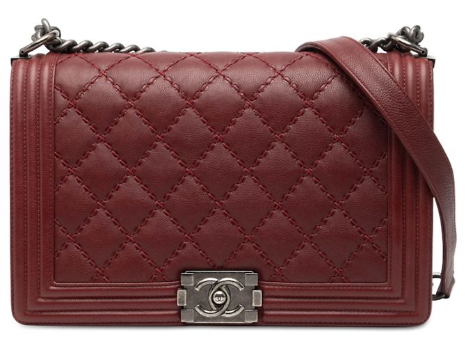 Chanel Rot Medium aus gestepptem Lammleder mit Doppelnaht Boy Flap Bordeaux