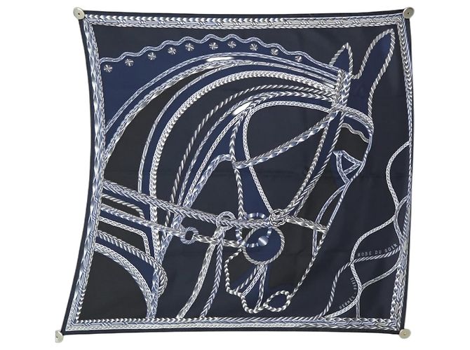 Hermès NUOVO FULARD HERMES ABITO DA SERA MANLIK 90 IN SETA BLU Blu navy