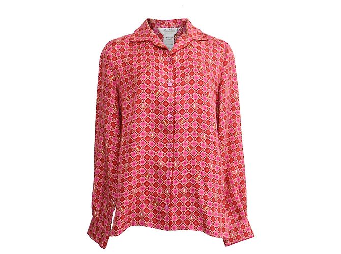Camicia Vampata Max Mara con bottoni in seta rosa e rossa