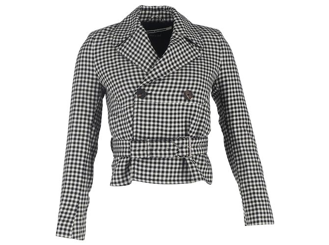 MCQ by Alexander Mcqueen Gingham Blazer in Black and White Cotton