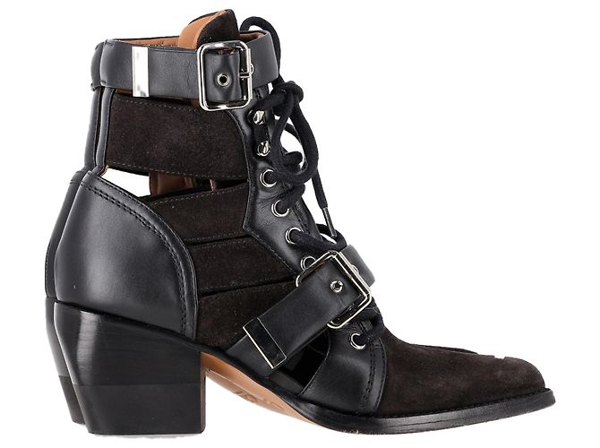Botas de tornozelo Rylee com recortes da Chloé em camurça preta e couro Preto