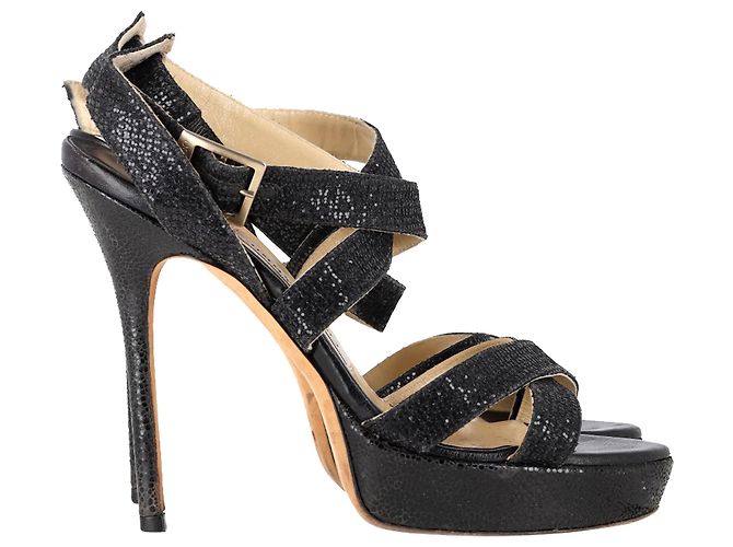 Jimmy Choo Vamp Glitzer Plattformsandalen aus schwarzem Leder