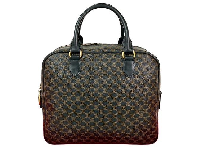 Céline Bolsa de mão em couro PVC Celine Macadam Blazon Marrom