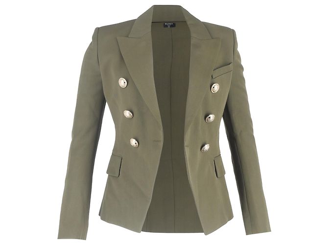 Blazer duplo com bolsos em lã oliva da Balmain Verde Verde oliva