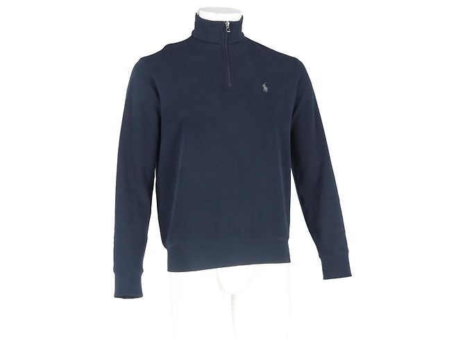 Polo Ralph Lauren Halb-Zip Pullover aus marineblauem Baumwollstoff mit gesticktem Logo