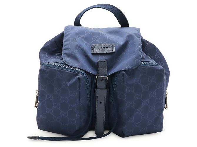 Gucci GG Nylon Leather Backpack Blue