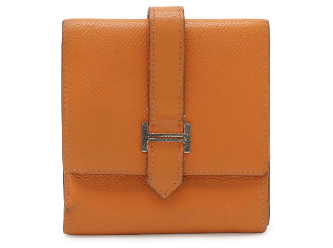 Portefeuille compact Hermès Béarn Recto-Verso en Epsom Orange