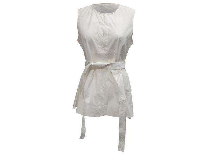 Blusa sem mangas com cinto Theory em algodão branco Cru
