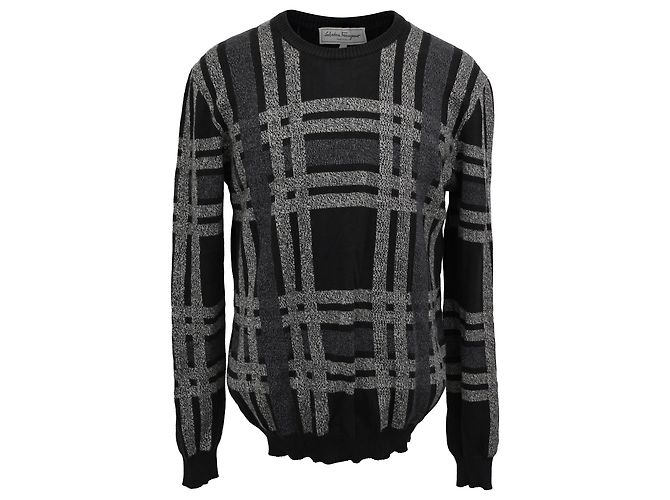 Salvatore Ferragamo Karierter Pullover aus schwarzer Wolle