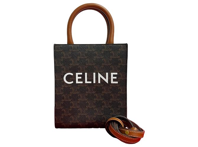 Céline Sac en cuir Cabas Mini Vertical 2 en 1 Celine Marron