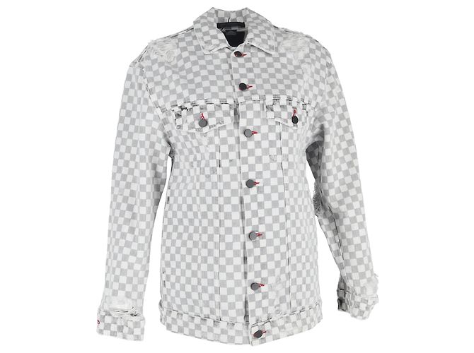 Graue Baumwoll-Jeansjacke mit Schachbrettmuster von Alexander Wang Daze