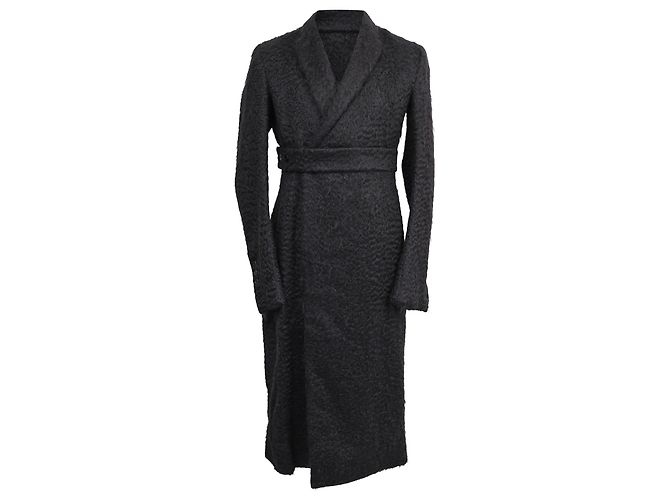 Rick Owens Belted Sheared Wrap Coat in Black Wool