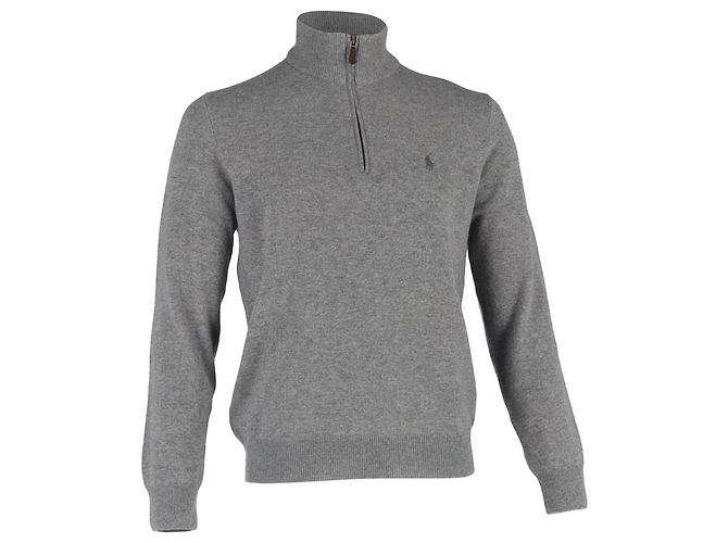 Pull en laine gris avec logo brodé Polo Ralph Lauren, à demi-zip