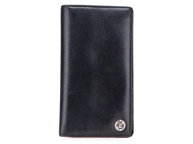 Timeless Chanel Coco Button Leather Long Wallet Black