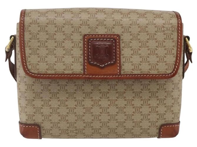 Céline Celine Vintage Macadam Canvas et Cuir Beige