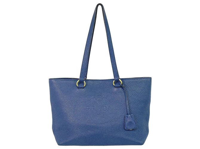 Bolsa tote em couro com logo em relevo Prada Azul