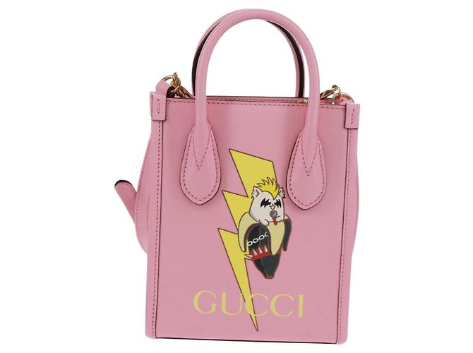 Gucci Mini Tote Vertical em Couro Impresso Rosa